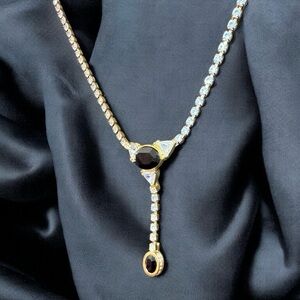 MONET | Gold-Plated Onyx & Crystal Necklace